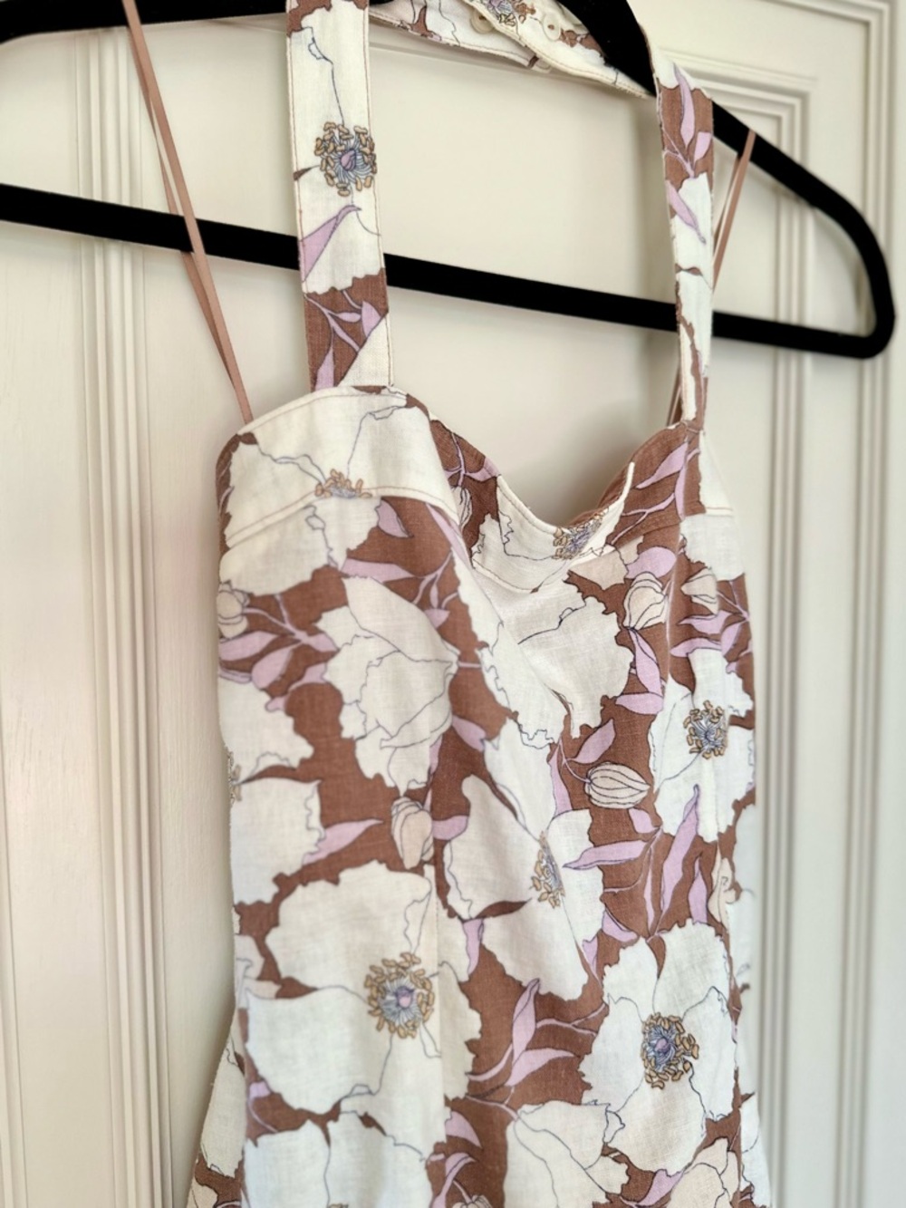 Abercrombie & Fitch White/Brown/Pink Floral Linen Halter Neck Sundress